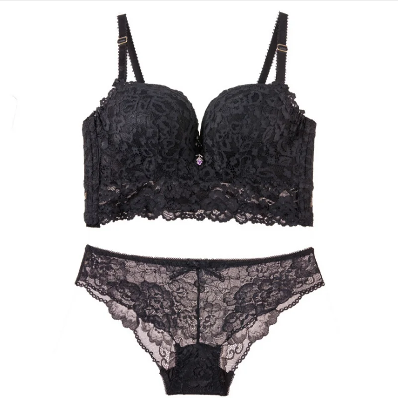 

Lace Bra Brief Sets Transparent Push Up Bra Set Women Sexy Underwear Intimates Sexy Lingerie Set padded Black Brassiere Panties