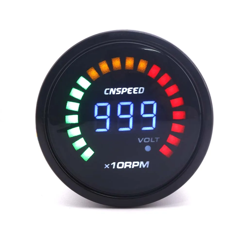 black CNSPEED тахометр " 52 мм Тахометр 12 в цифровой курильщик 200~ 10000 об/мин Тахометр светодиодный Тахометр для автомобиля YC101278 - Цвет: black