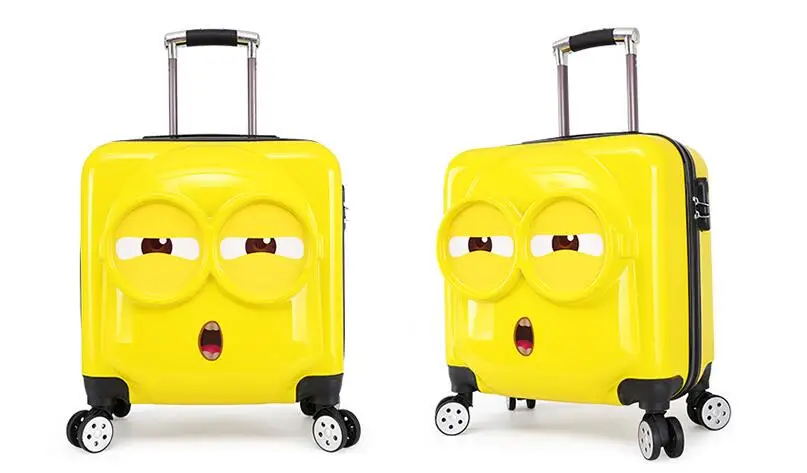 Цвет: желтый New cartoon fashion Minions luggage cute big eyes children's Rolling Luggage Spinner brand Travel Suitcase mala de viagem - Цвет: Цвет: желтый