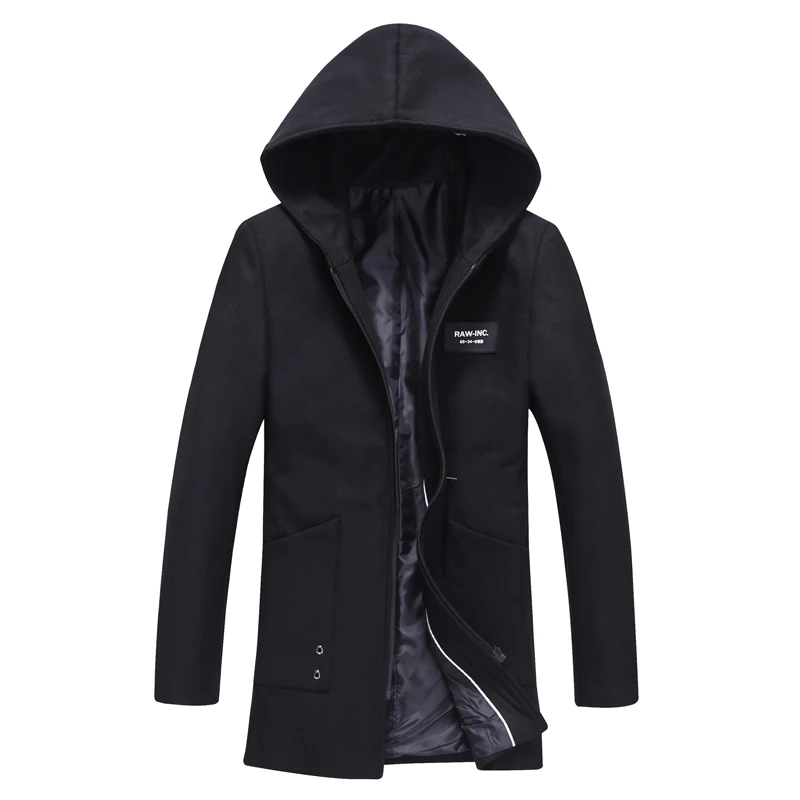 Мужчины Шерсть Гороха Пальто 2016 Теплые Мужские С Капюшоном Шерстяное долго