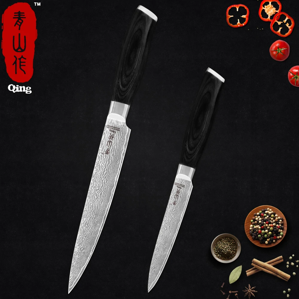 QING 2 шт. кухонный нож набор Япония VG10 Дамасская сталь лезвие нарезки