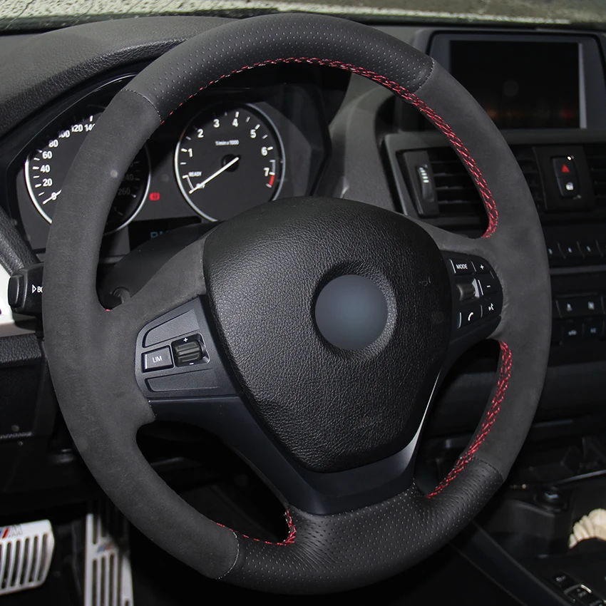 

Hand sewing custom Black Leather Black Suede Car Steering Wheel Cover for for BMW F87 M2 F80 M3 F82 M4 M5