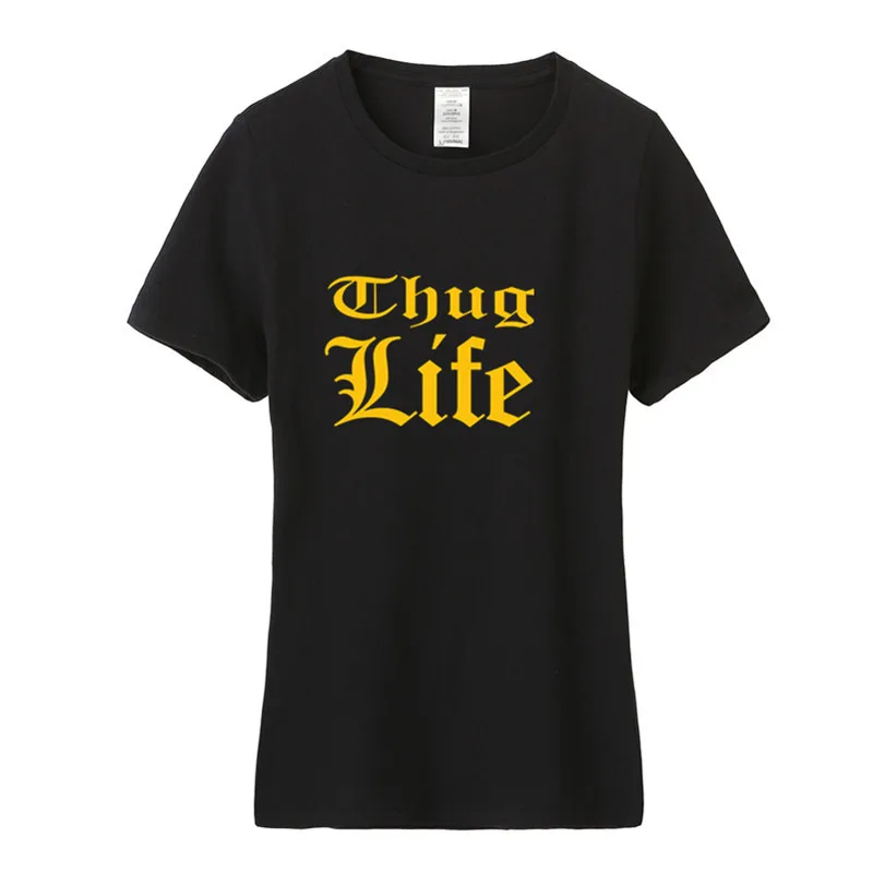 Thug Life футболка Для женщин топы для девочек модные хлопковые хип хоп рэп Тупак 2PAC