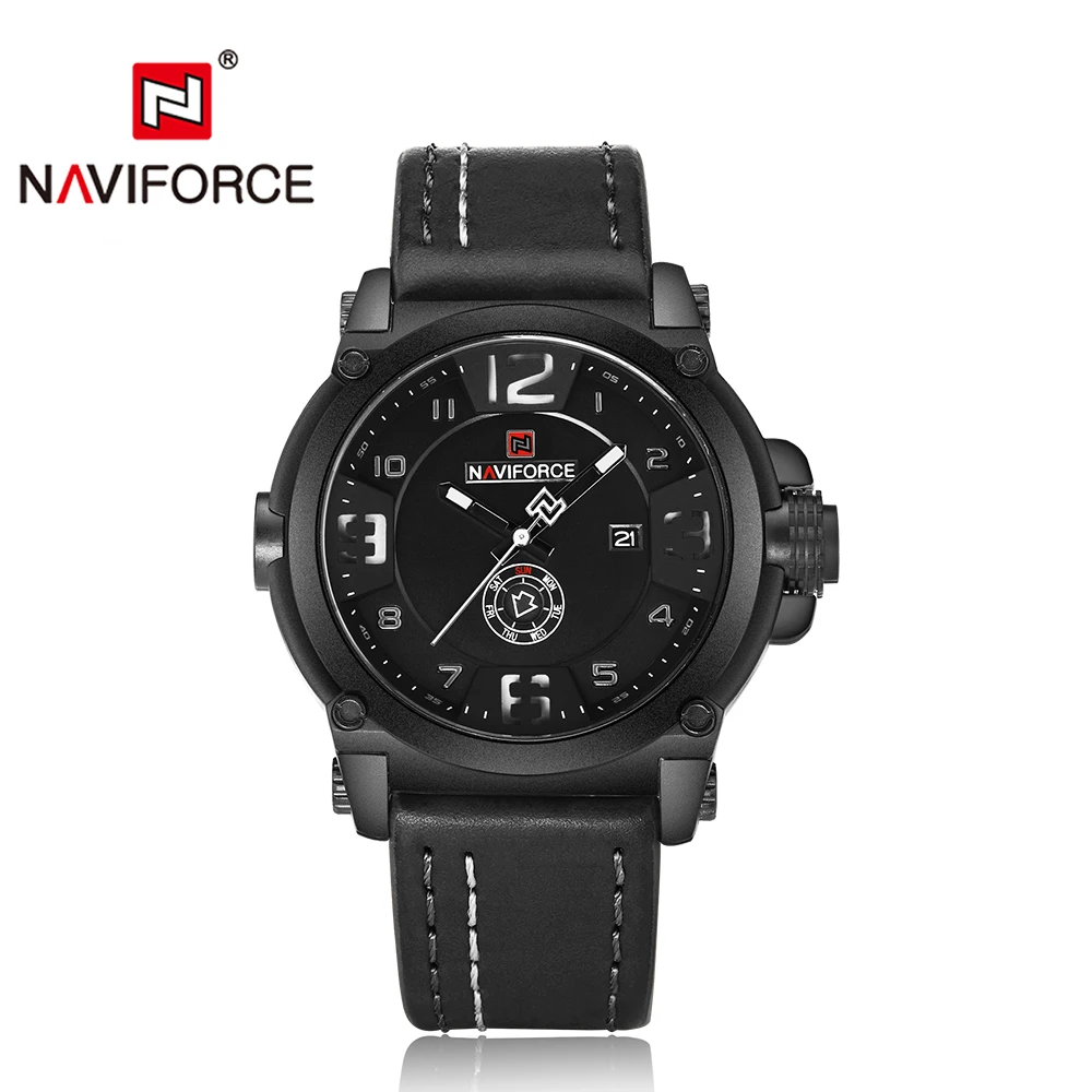 black white NAVIFORCE Топ люксовый бренд мужские спортивные военные кварцевые часы Мужские Аналоговые часы с датой Кожаный ремешок наручные часы Relogio Masculino - Цвет: black white