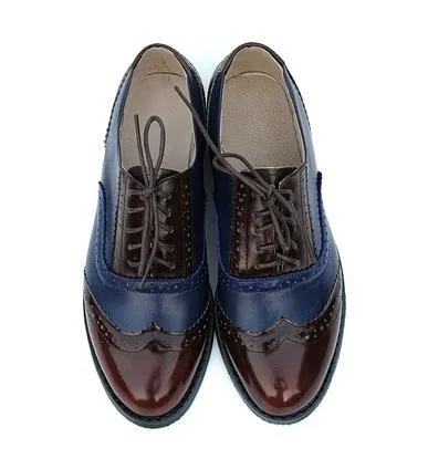 wine red blue Винтажные женские туфли-оксфорды в британском стиле; Коллекция года; туфли на плоской подошве из натуральной кожи; женские черные лакированные туфли ручной работы; американский размер 13 - Цвет: wine red blue