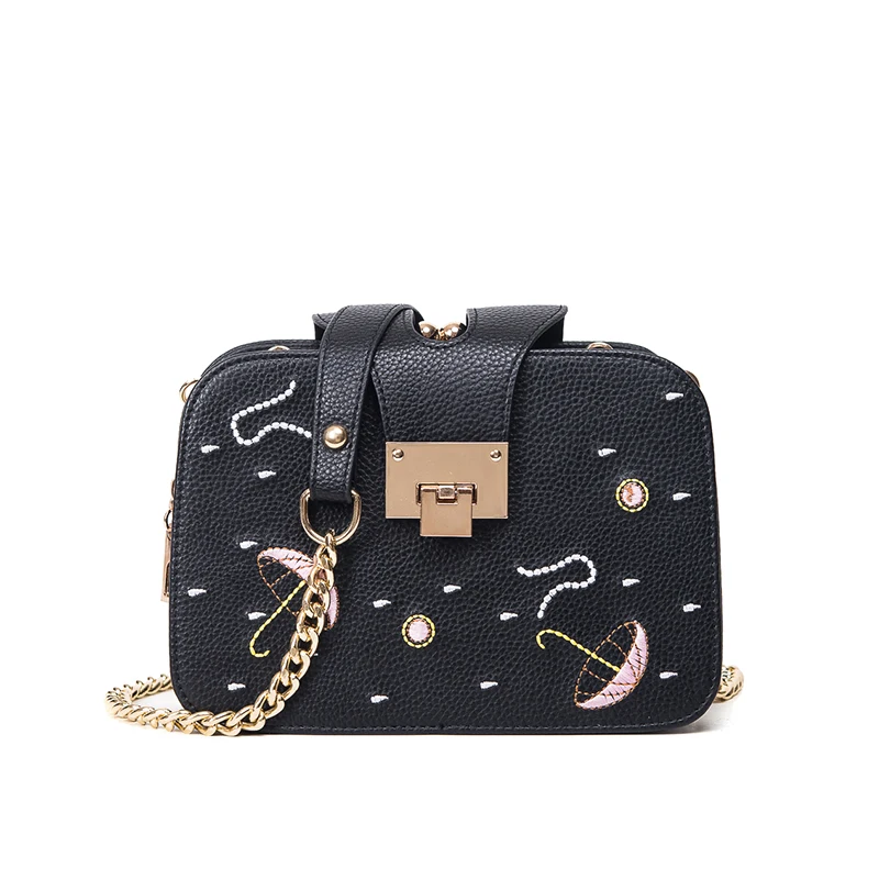 Женская сумка на плечо с цепочкой Сумка мультяшной вышивкой модная через для