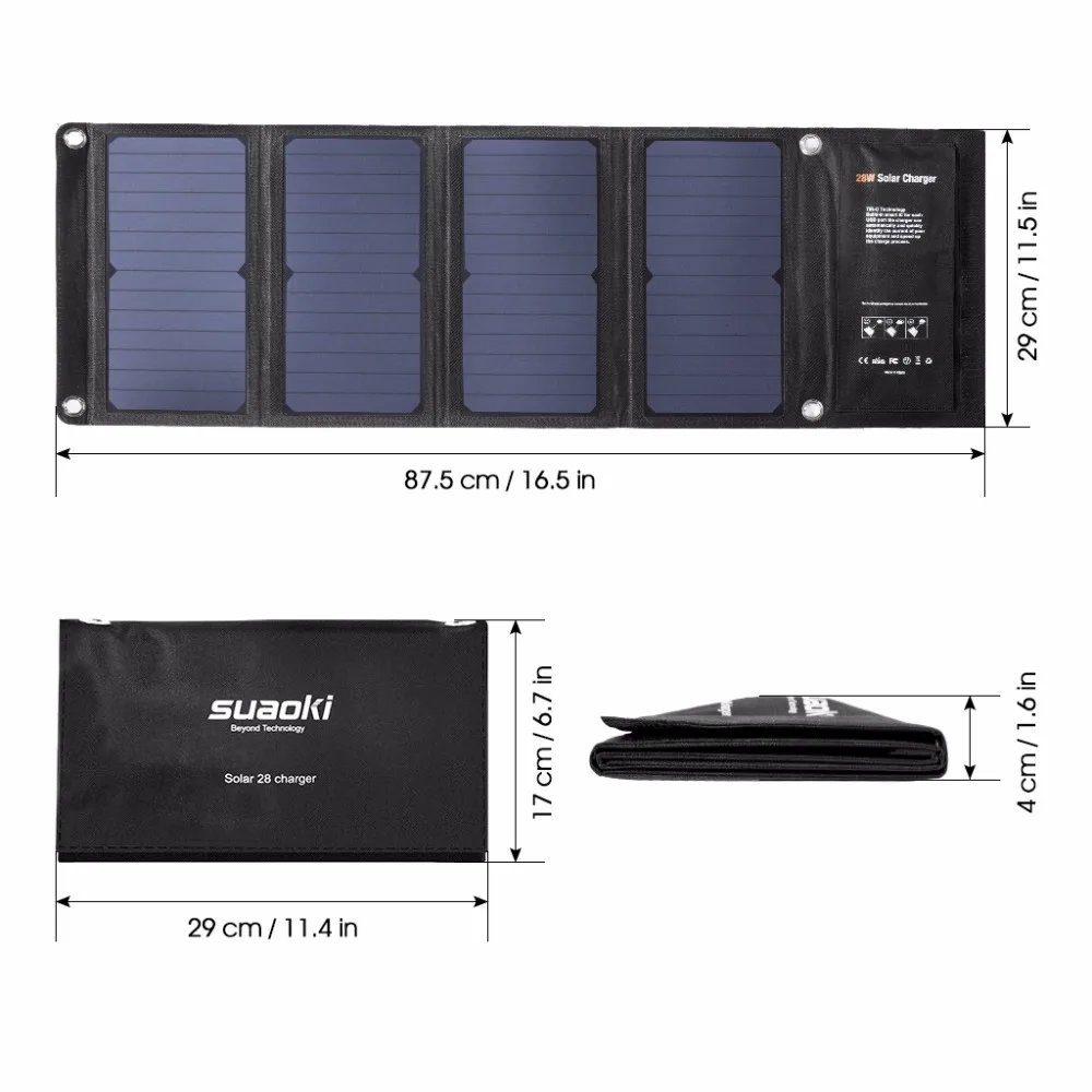 SUAOKI 28 Вт портативное солнечное зарядное устройство QC 3,0 Быстрая зарядка 3 USB 3.1A выходной порт для iPhone iPad samsung планшета