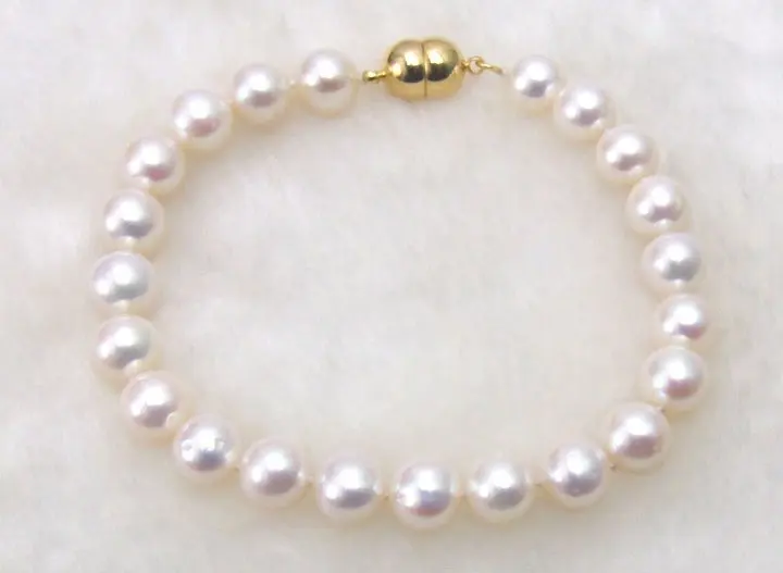 

AA+ GRADE 8-9MM Round freshwater Thick Nacre PEARL Bracelet magnet CLASP -bra147 Wholesale/retail Free shipping