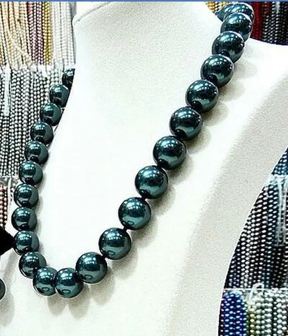 Women Jewelry Set 12-16mm round bead dark green real natural south sea shell pearl necklace dangle hook earring | Украшения и
