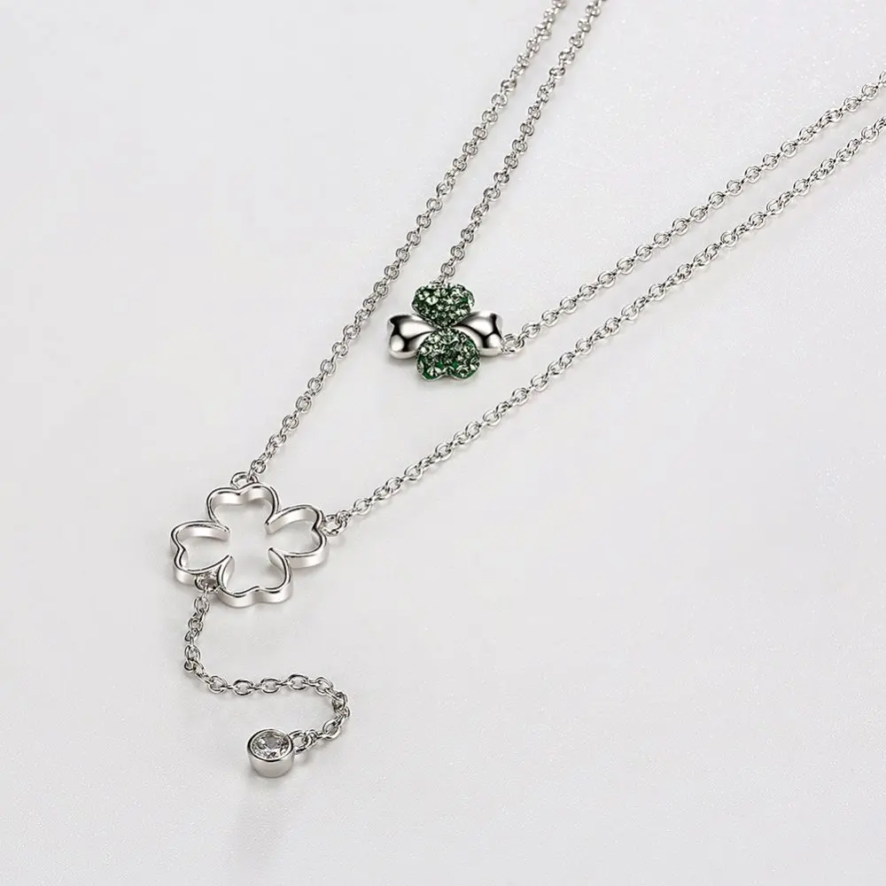LEKANI Crystals From Swarovski Classic Clover Pendant Necklaces For Women Wedding Gifts 925 Silver Fine Double Chain Choker | Украшения и