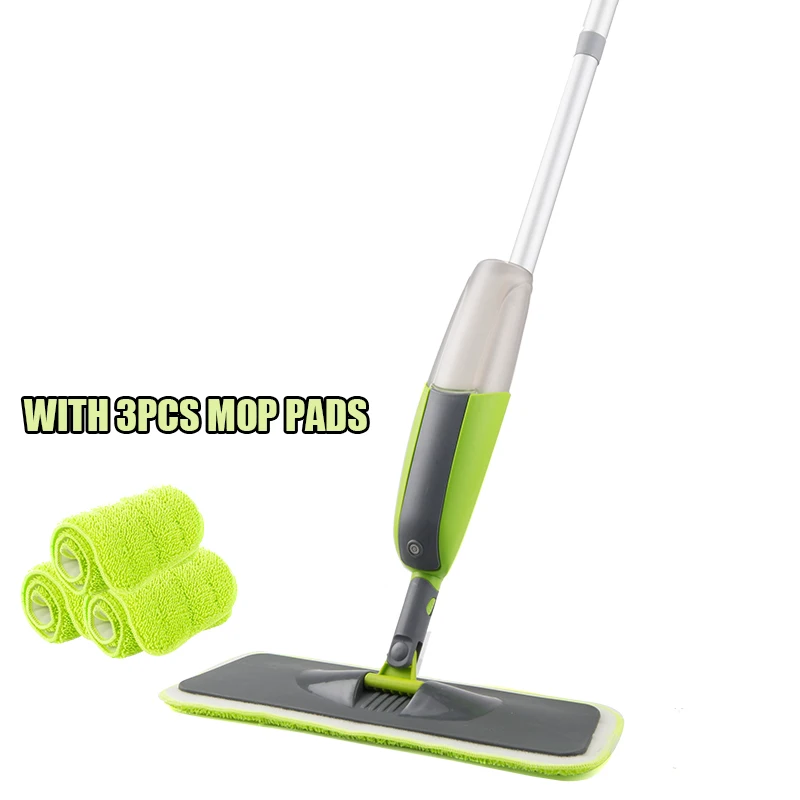 green 3 pcs Распылительная швабра с многоразовыми подушечками из микрофибры, 360 градусов, металлическая ручка швабры для дома, кухни, ламинат, деревянная Напольная керамическая плитка для уборки - Цвет: green 3 pcs