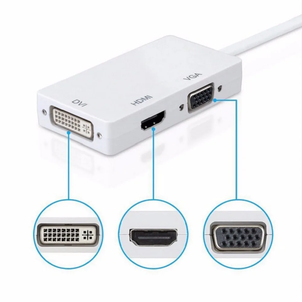 Адаптер Mini DisplayPort (совместимый с Thunderbolt 1/2) на HDMI VGA DVI 3 в 1 кабель конвертер для MacBook