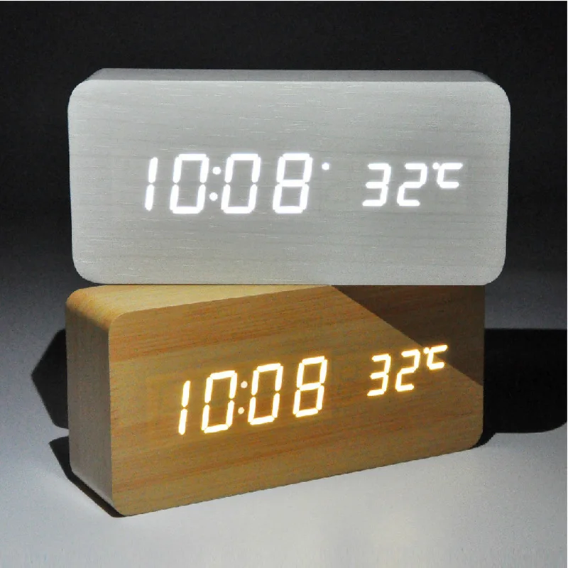 2017 цифровой светодио дный будильник Звук голосового Управление Питание от порта