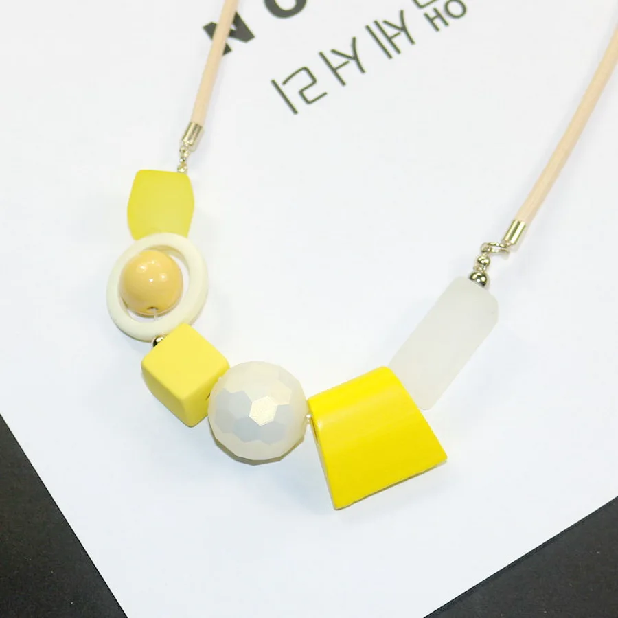 Resin Wood Beads Pendant Necklace Long Rope Chain Simple Fashion Jewelry Accessories Vintage for Women Gift Mom | Украшения и