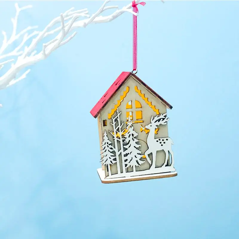 Рождественский дом DIY, светодиодный, деревянный дом, Рождественская елка, подвесное украшение, снеговик, олень, медведь, Санта-Клаус, Праздничный Рождественский подарок