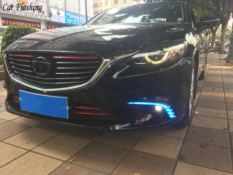 Автомобильные мигающие 2 шт. DRL для Mazda 6, мазда 6, Atenza,,, светодиодный дневные ходовые огни, дневной свет с желтым указателем поворота