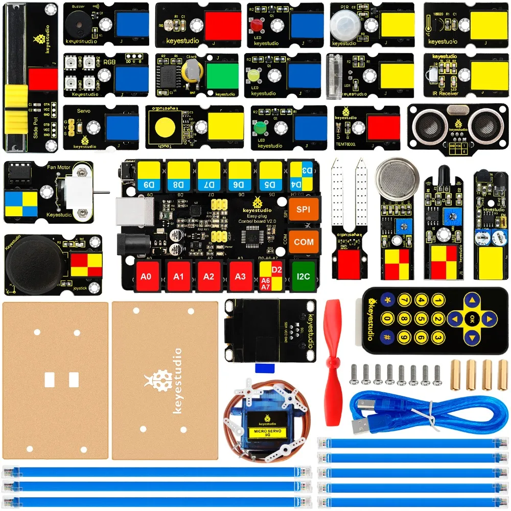 Keyestudio EASY plug стартовый Обучающий набор для Arduino STEM EDU совместимый с Mixly Block |