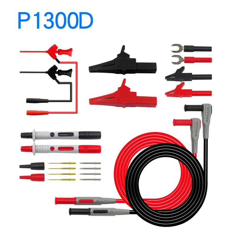P1300D Cleqee Многофункциональный мультиметр зонд Комплект пирсинг IC Тест крючок свинцовая игла 4 мм разъем типа "банан" Аллигатор зажим - Цвет: P1300D