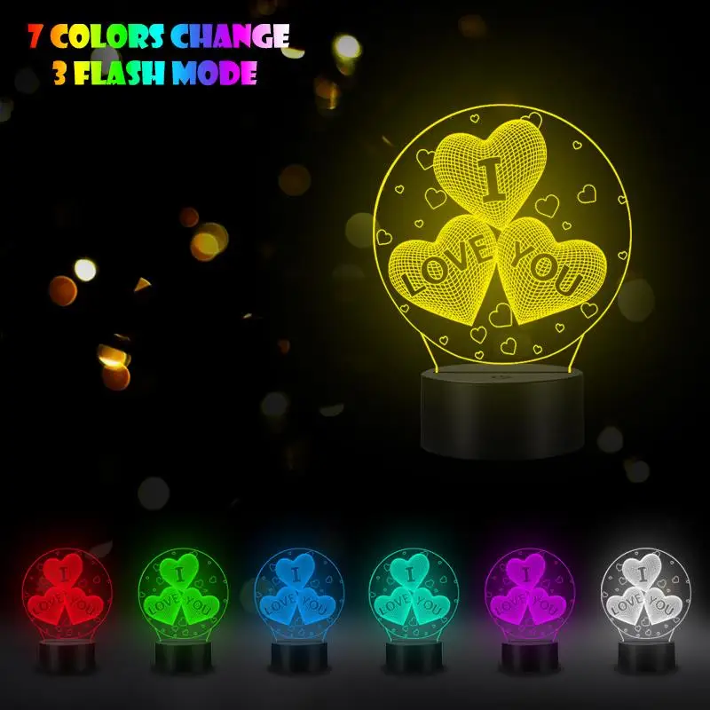 VCity Love Heart 3D ночной Светильник светодиодный USB Настольный светильник для настроения многоцветный светильник подарки для влюбленных девушек Griend домашний декор Вечерние