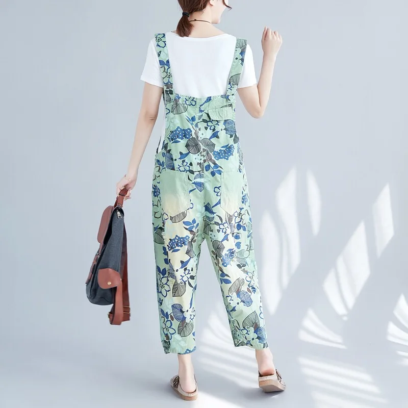 Overalls Jumpsuits Women Floral Printed Cotton Denim Jumpsuits Summer Thin Flower Ripped Hole Jumpsuits Oversized images - 6