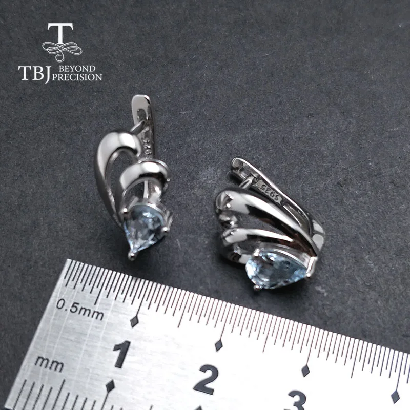 Женские серьги с натуральным аквамариновым драгоценным камнем TBJ изящные