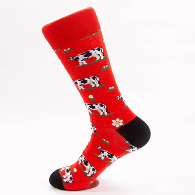 Red bottom cow Милые Мультяшные животные, корова, овца, свинья, фанки Harajuku, мужские Разноцветные Веселые носки, осень, забавные, хип-хоп, повседневные хлопковые носки, зима - Цвет: Red bottom cow
