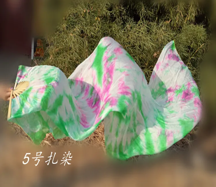 New Tie-dyed Belly Dance real silk Fan Veils for Women long flowy Stage Performance silk Fan 4 sizes