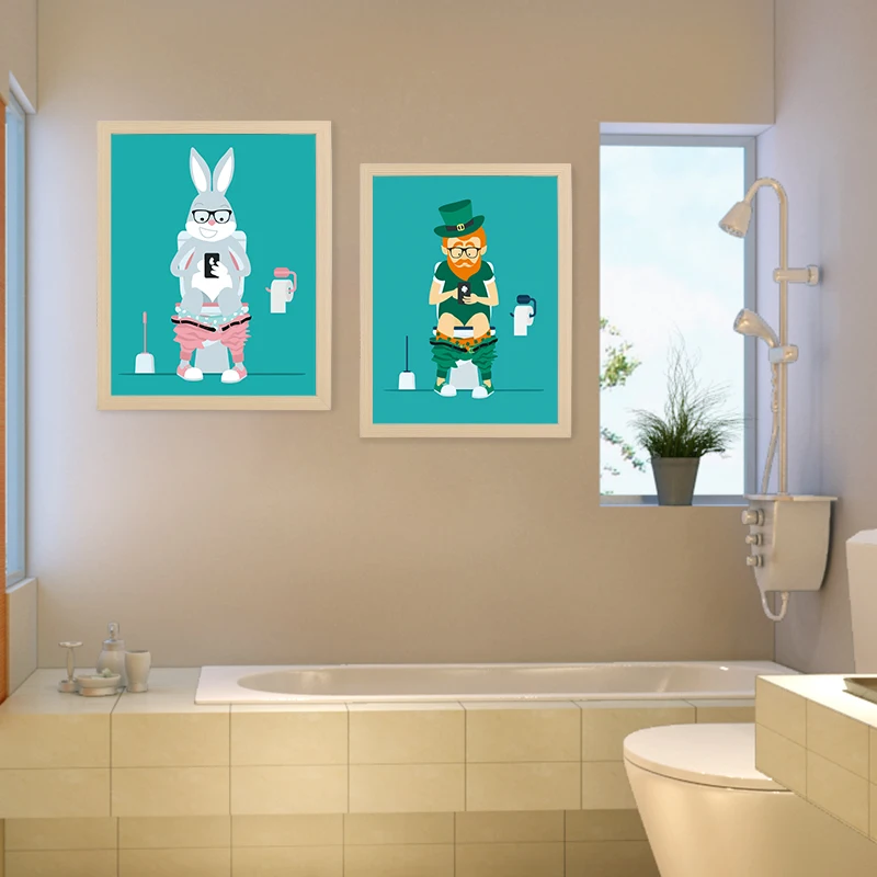 Christmas Bathroom Abstract Art CartoonPoster Canvas Posters Prints Santa Claus Wall Picture Nordic Print Decor Painting | Дом и сад