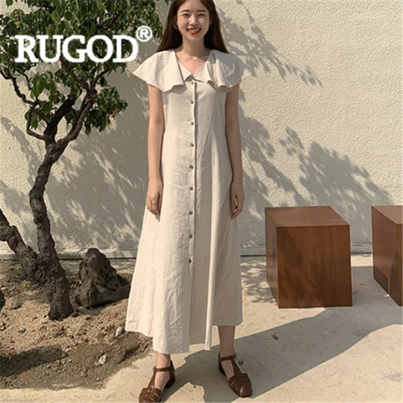 Женское однотонное платье RUGOD корейское прямое свободное однобортное длинное
