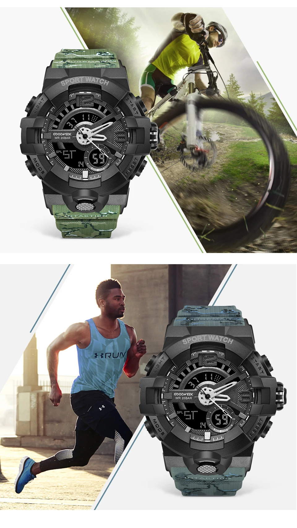 GOODWEEK Men Sport Watch Camouflage S Shock Military Watches Waterproof Multi-functional Dual Display Watches Relogio Masculino