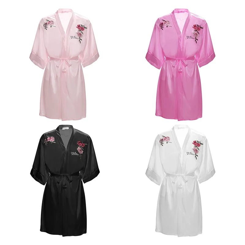 Fashion Rayon Silk Night Robes Embroider Dressing Gown or Sleep Wear Lingerie for Ladies Girls Bridesmaid Bathrobe | Женская одежда