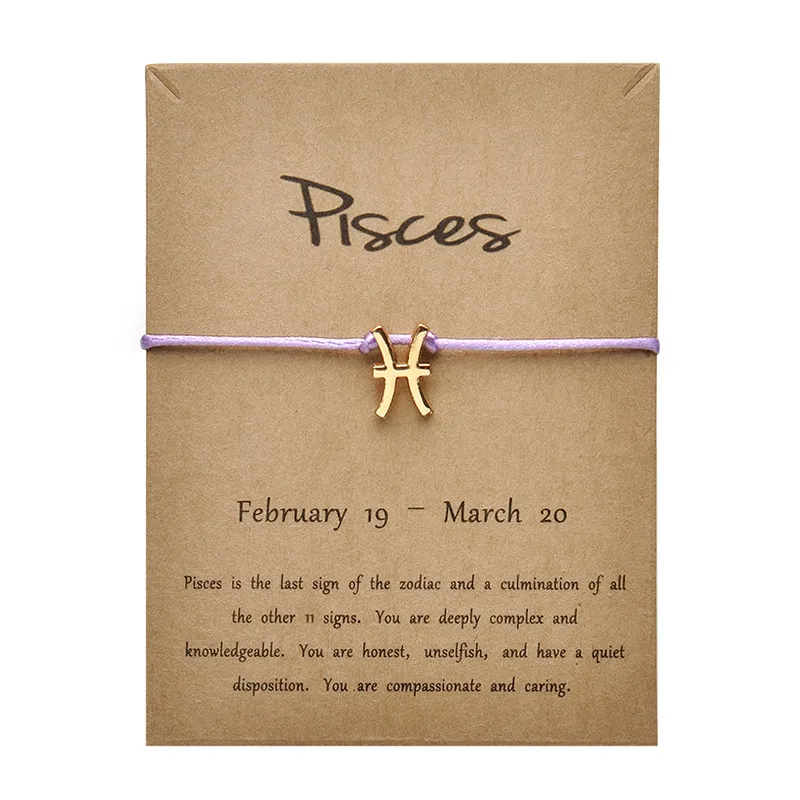 Модные ювелирные изделия 12 созвездий зодиака Рыбы счастливый веревочный браслет