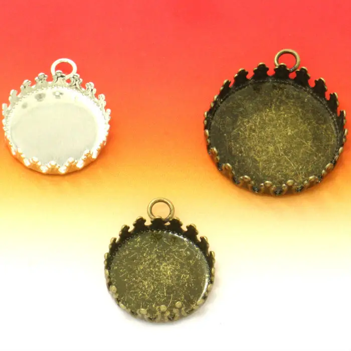 20pcs 15/20/25mm Diy Jewelry Findings Pendant Blank Base Tray for Cabochon Vintage Charm Blank Antique Bronze Silver Plated