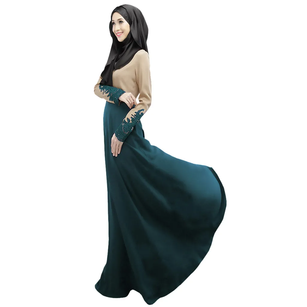 Женское платье 2019 топ мусульманское однослойное длинная юбка манжеты кружево