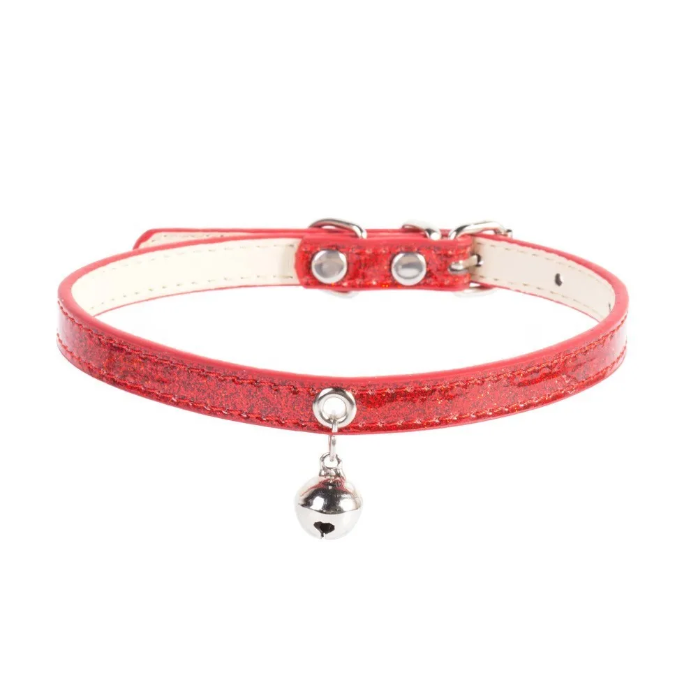 Red(Alloy) Кожаный ошейник для маленьких собак и кошек с колокольчиком, регулируемые ремни для кошек и котят, ошейники для щенков, ошейники для чихуахуа, товары для домашних животных - Цвет: Red(Alloy)