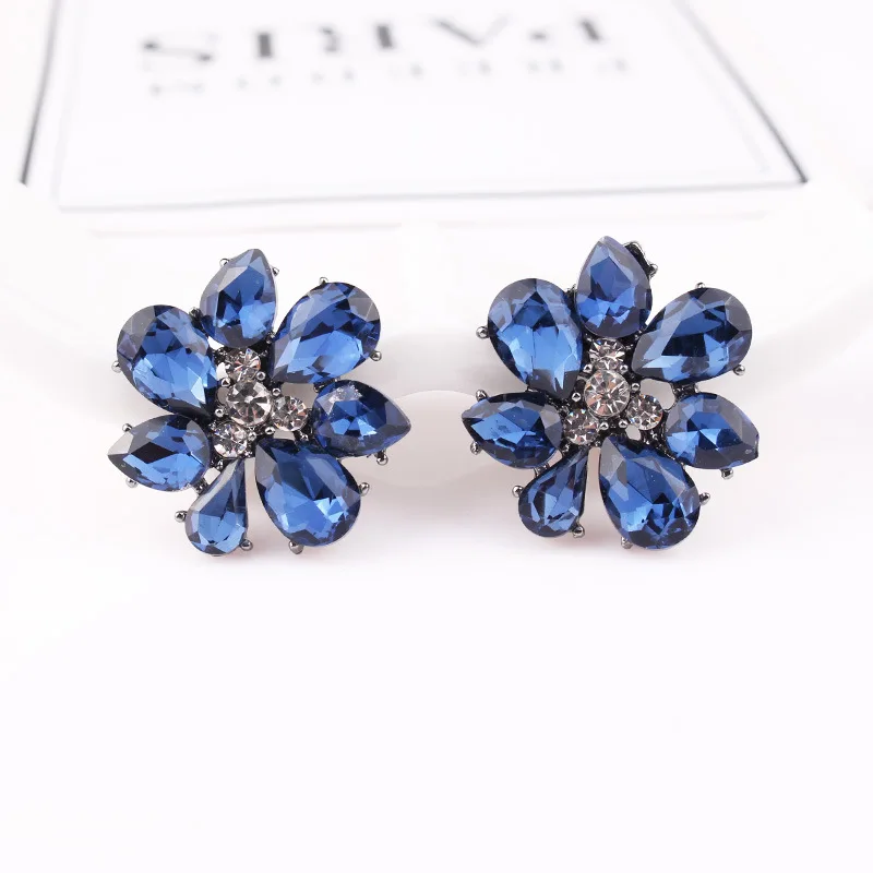 royal blue LUBOV, цветные хрустальные листья, стразы, инкрустированные цветами, трендовые серьги-гвоздики, женские серьги для пирсинга, для свадебной вечеринки, ювелирные изделия - Окраска металла: royal blue