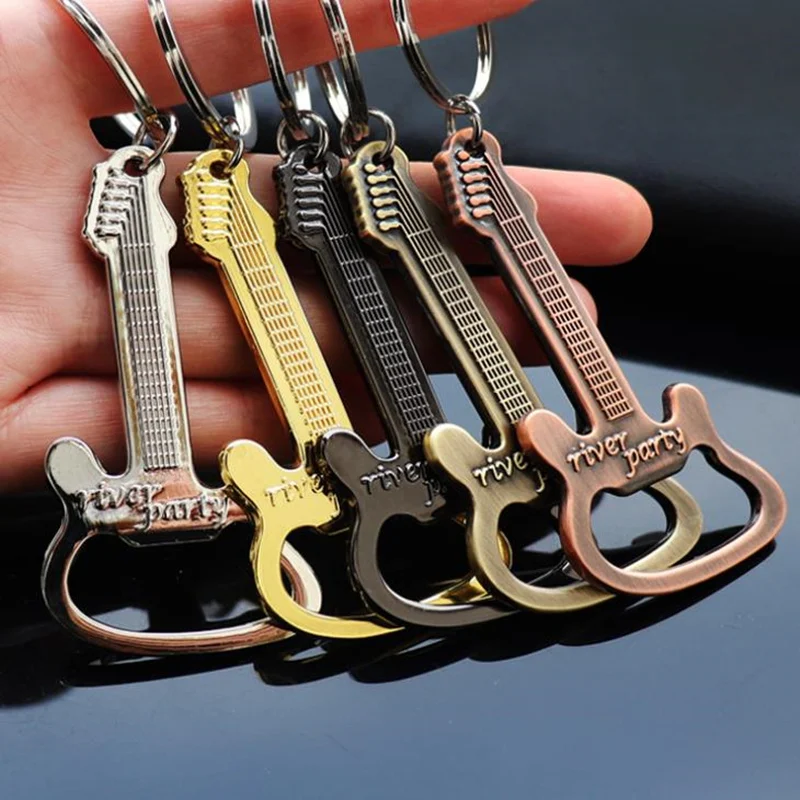 

500pcs/lot 5 colors Gift Zinc Alloy Beer Guitar Bottle Opener Keychain Keyring Key Chain Hot Sale