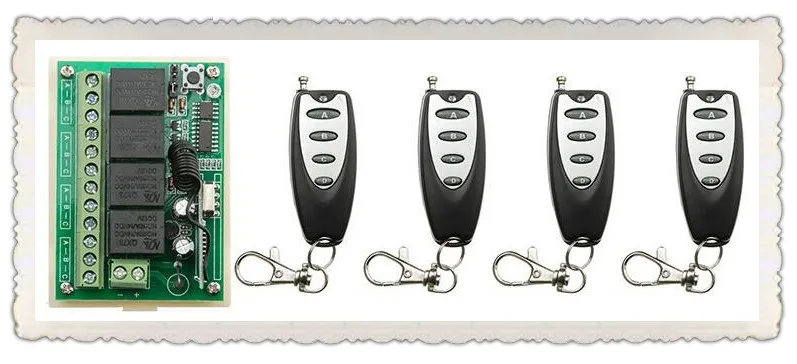 Беспроводной Радиочастотный переключатель с дистанционным управлением, 12 В постоянного тока, 4 канала, 10 А, 4 передатчика + 1 приемник для систем доступа/Управления Дверью