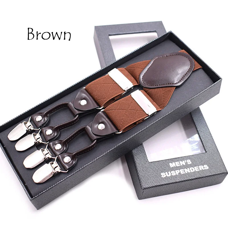 

6 Clips Fashion Mens Suspenders Straps, Elastic Y-Back Trousers Braces Wedding Birthday Groom Groomsmen suspenders
