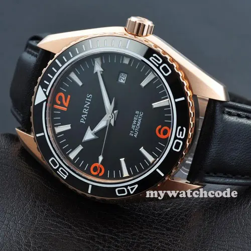 

45mm Parnis black dial Sapphire Glass ceramic bezel Automatic mens Watch P306