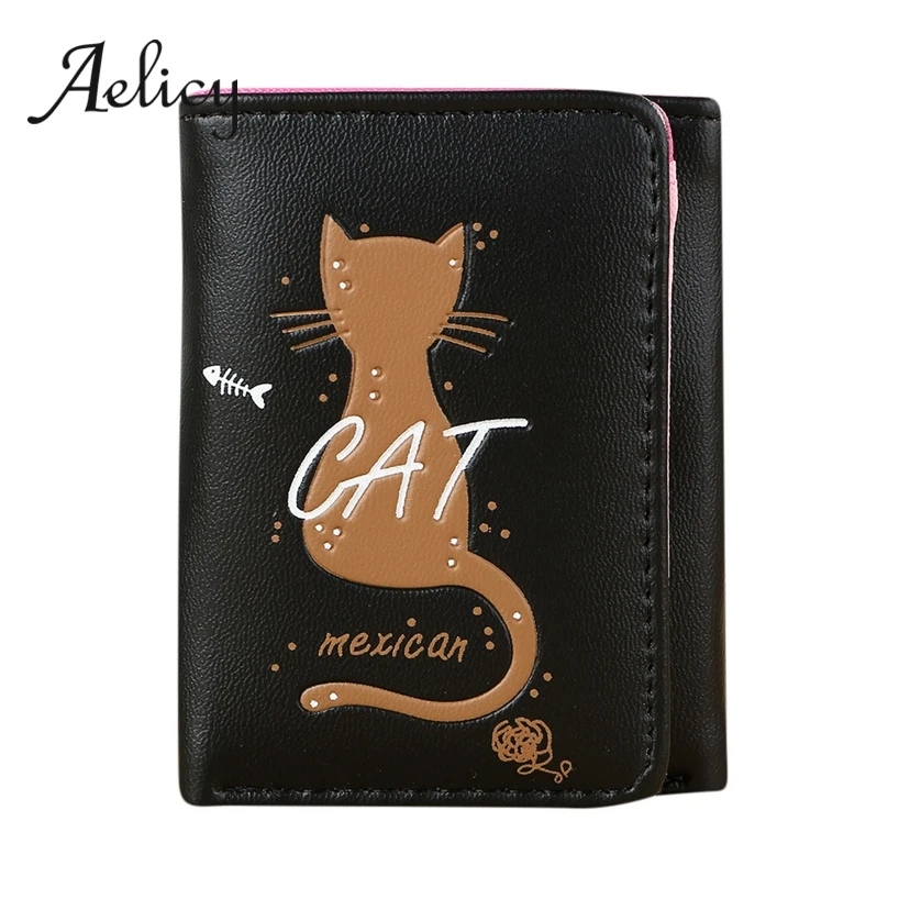 Aelicy три сложения милый кот короткий кошелек женский мультяшный стиль для мелочи