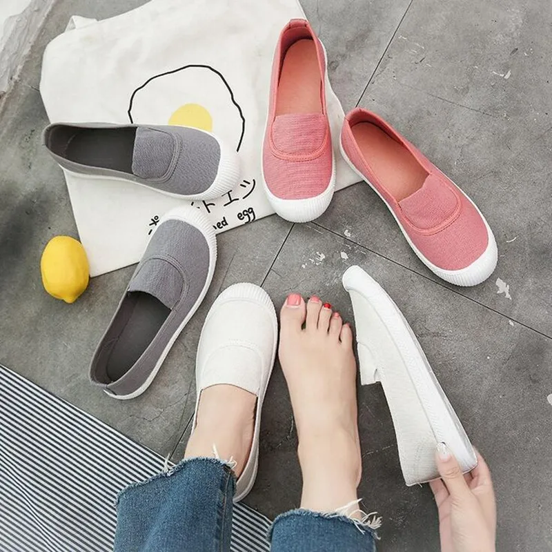 удобные женские туфли на плоской подошве популярные повседневные парусиновые