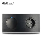 Wallpad L6, черный металл, 1 клавиша, 2-позиционный выключатель с европейской настенной электрической розеткой, атласная алюминиевая рамка, двойная пластина, 172*86 мм