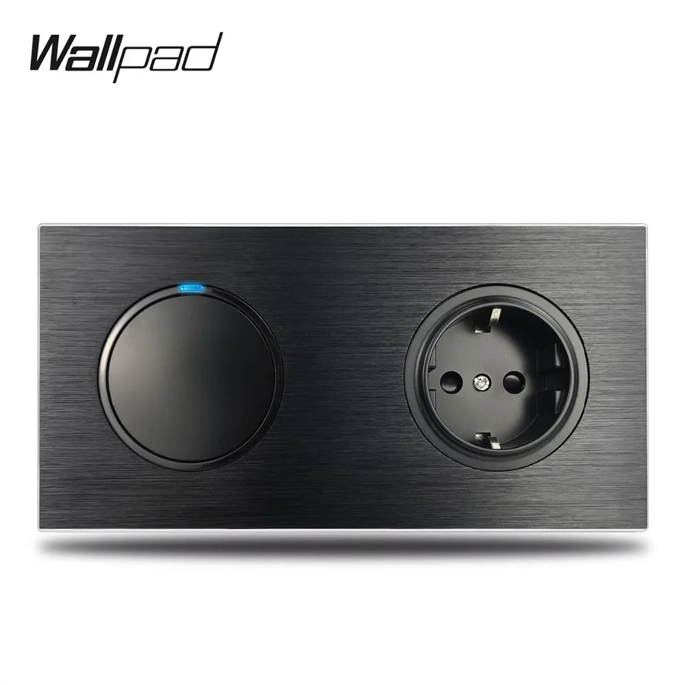 Настенная электрическая розетка Wallpad L6 черный металлический двухпозиционный