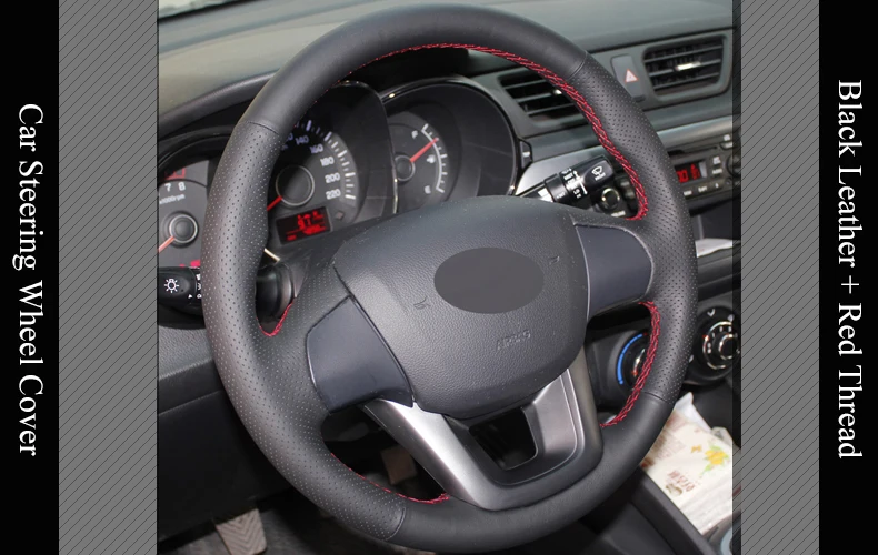LQTENLEO черная искусственная кожа DIY ручной сшитый чехол рулевого колеса автомобиля для Kia K2 2010- Kia Rio 2011