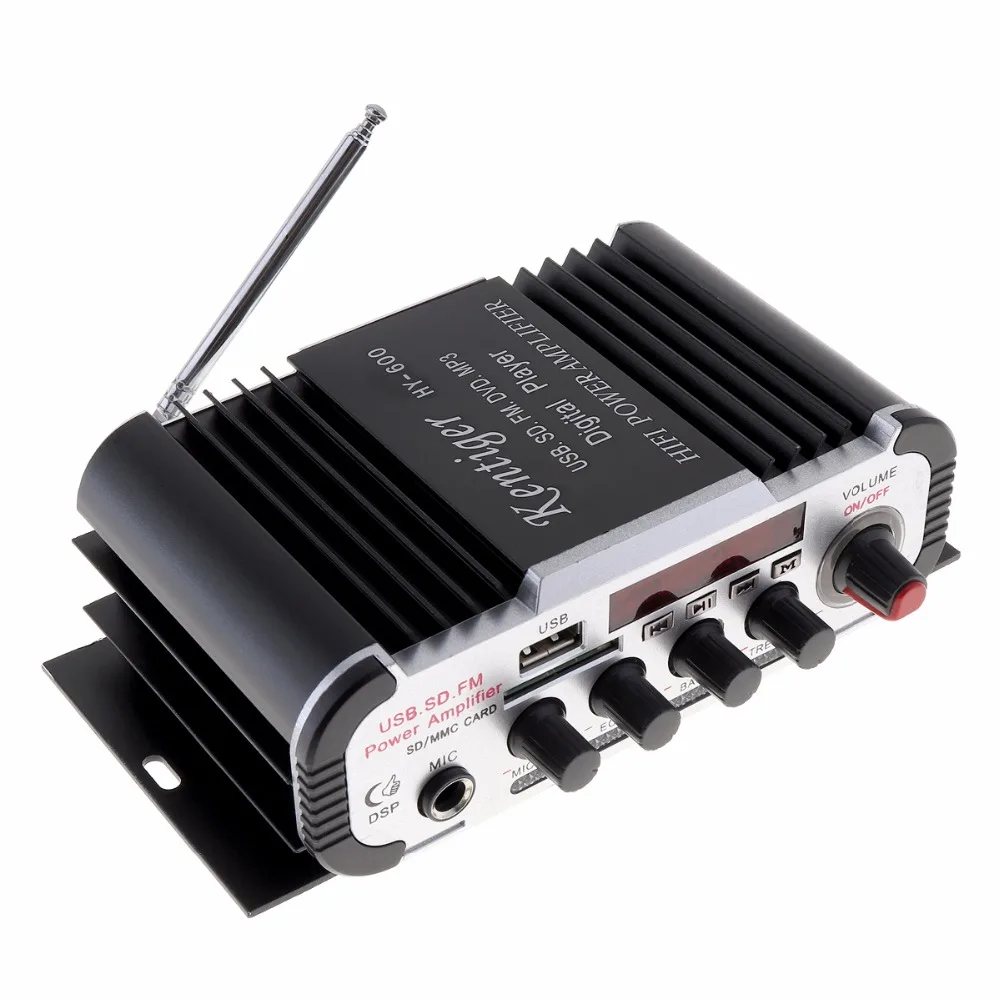 HY 600 DC 12V 2CH Hi Fi автомобильный аудио усилитель мощности fm радио USD MP3 стерео цифровой