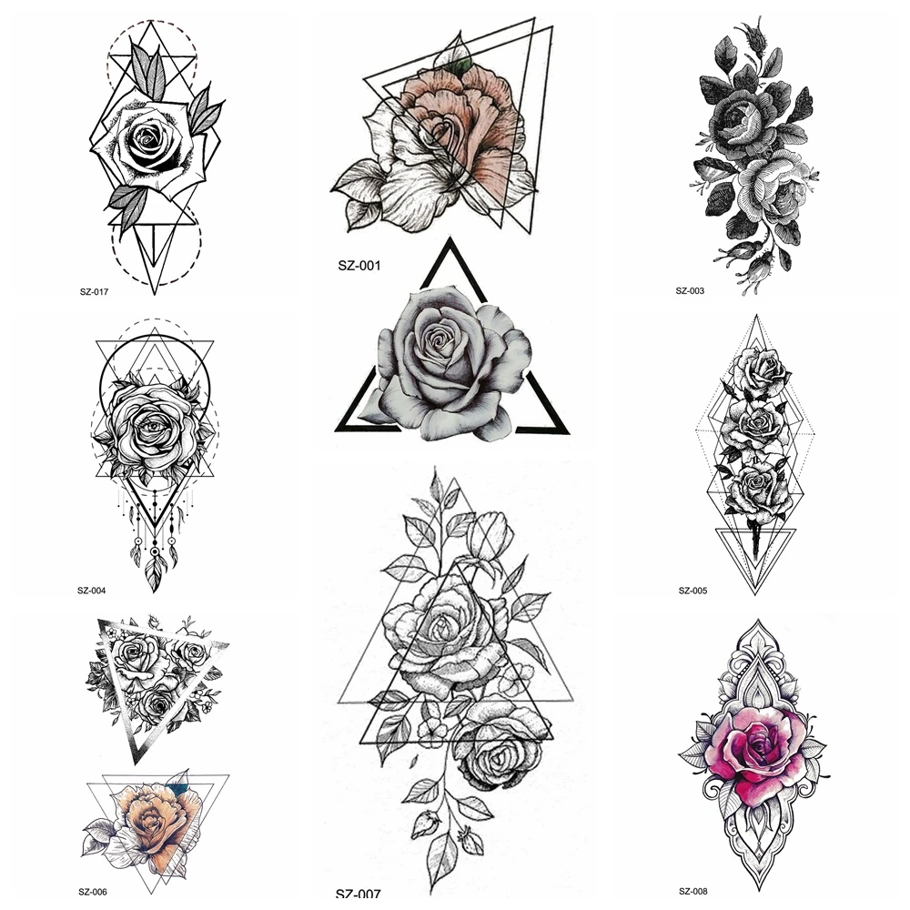 

Black Tattoo Stickers Pencil Sketch Temporary Tattoo Women Body Art Painting Girls Arm Geometric Flower Waterproof Tatoos Paste