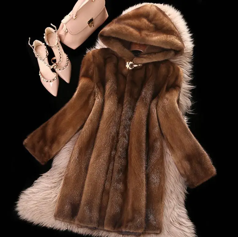 Faux Mink Fur Coat Women Winter New Fake Coats For Long Artificial Imitation Jackets Plus Size 6Xl K966 | Женская одежда