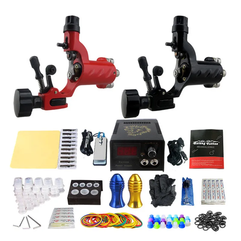 

Complete Professional Tattoo Machine Kit Sets liner shader tattoo 2 machine kits suite set Power Supply Needles Grip Tip Set