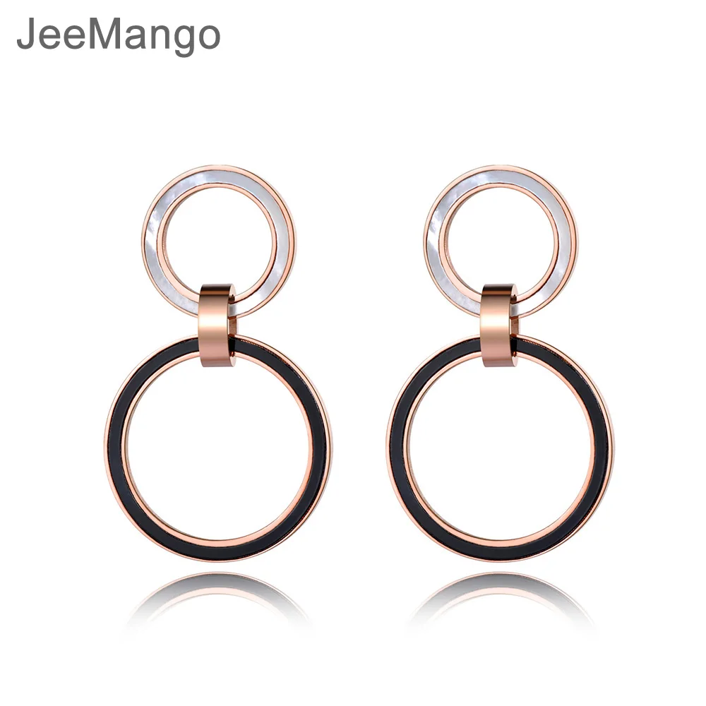 Женские акриловые серьги гвоздики JeeMango белые из нержавеющей стали с двойным